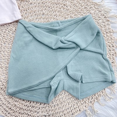 Conj. Blusa Manga Longa Florzinhas Laterais e Short - Rosa e Verde